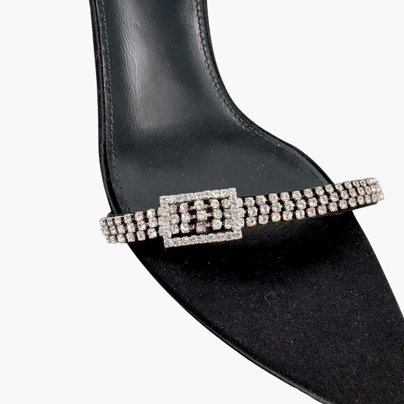 Saint Laurent Rendez Vous 75 Black Crystal Slingback Sandals Heels Size 37 US 7 - Picture 11 of 15